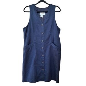 🇨🇦 V.I.Petites Button-Front Sleeveless Navy Blue Dress – Size 14 Petite